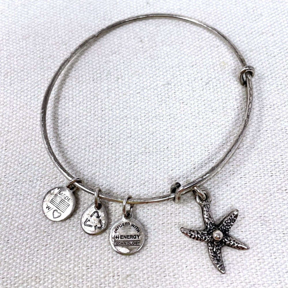 Alex and Ani Starfish Charm Expandable Bangle Bracelet Rafaelian Silver Finish